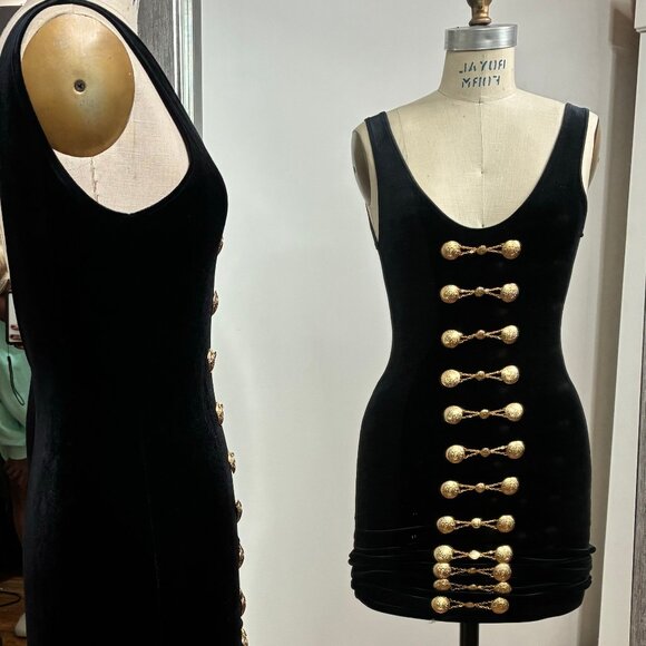 Stretch Velvet Dress with Metal Detailing and Deep U-Back, Size Small - Picture 2 of 6